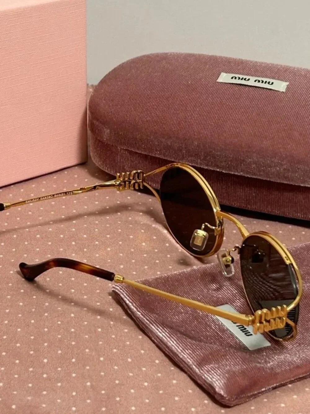 Miu Miu Gold Round Metal Sunglasses with Dark Lenses